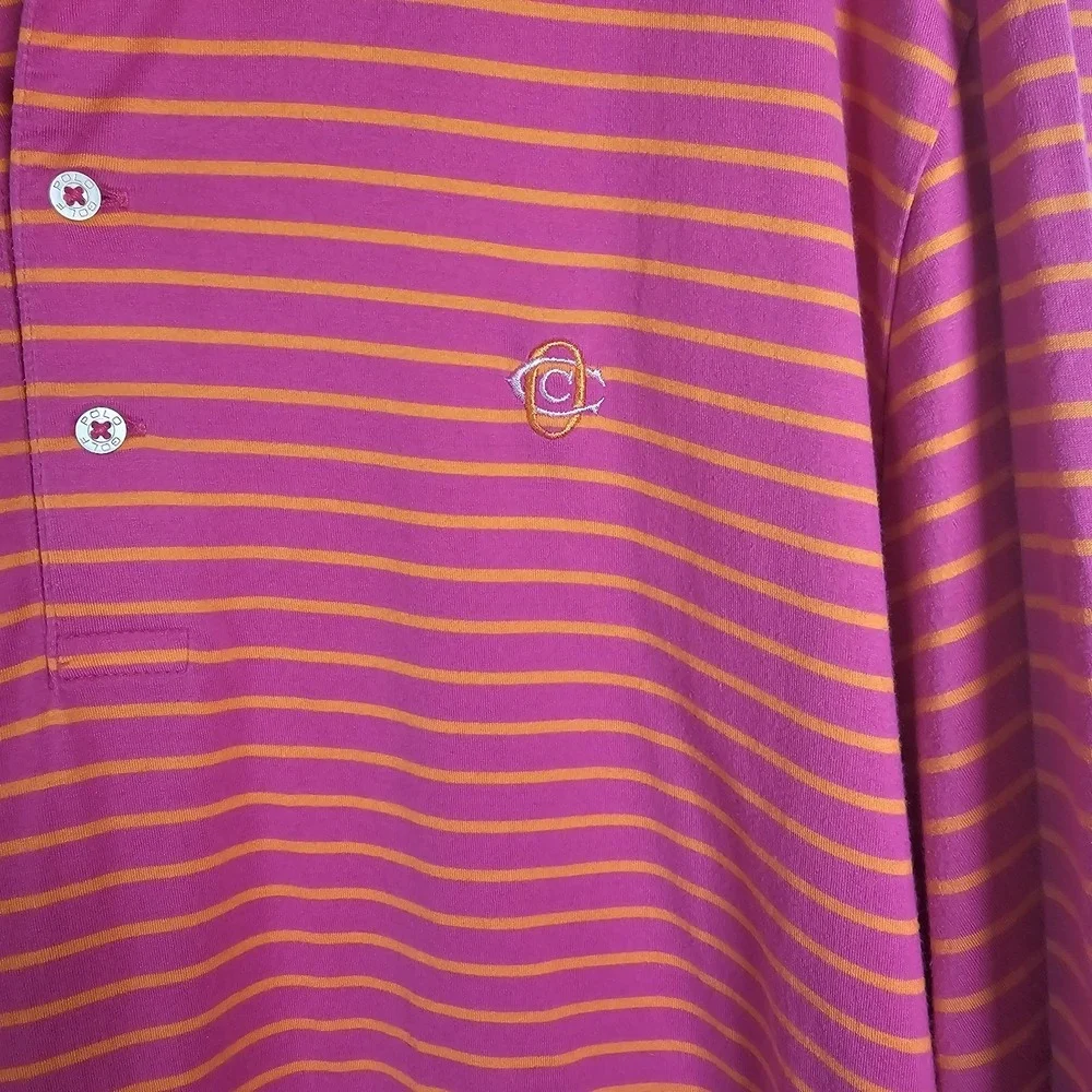 Polo Golf Ralph Lauren XL Pink &‎ Orange Stripe Shortsleeve Pony 100% Cotton EUC